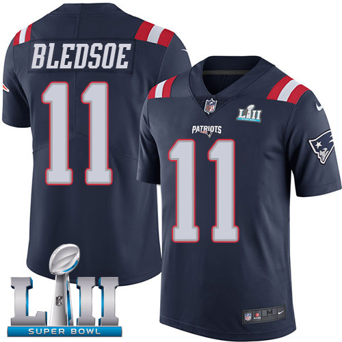 Nike Patriots #11 Drew Bledsoe Navy Blue Super Bowl LII Men's Stitched NFL Limited Rush Jersey - Click Image to Close